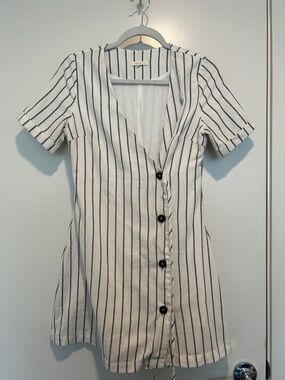 Le Lis White and Navy Striped Button-Front Dress